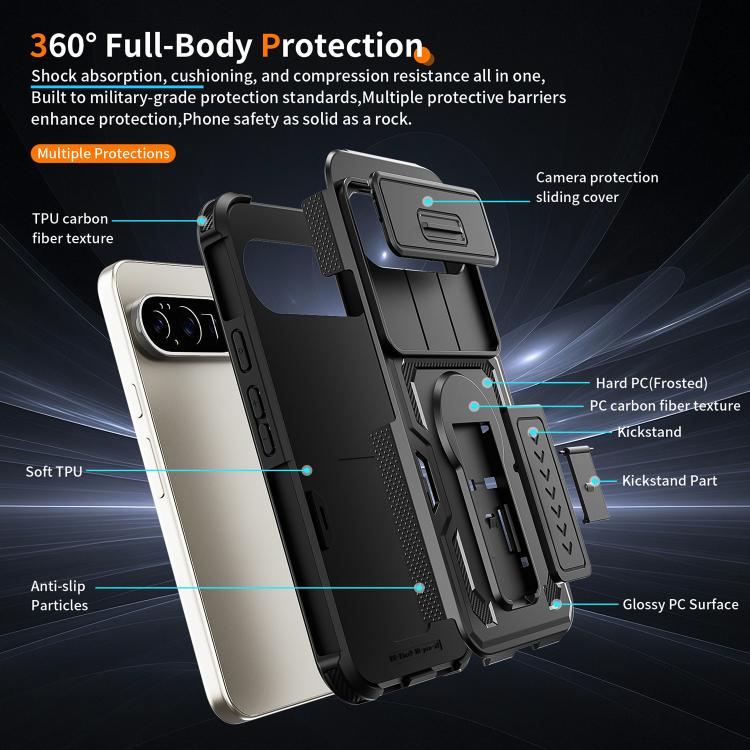For Google Pixel 10 Pro XL Slid Camera Shield Invisible Holder PC Hybrid TPU Phone Case