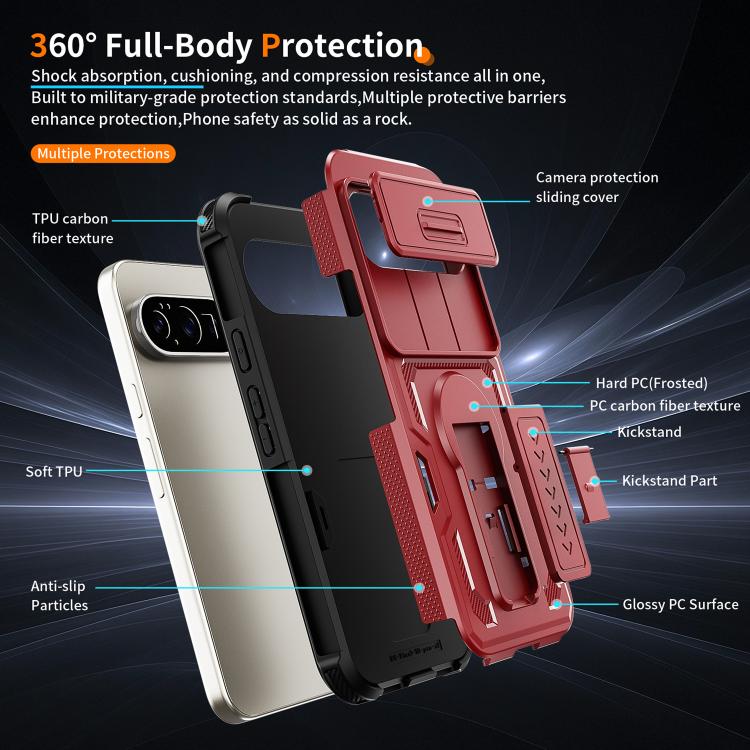 For Google Pixel 10 Pro XL Slid Camera Shield Invisible Holder PC Hybrid TPU Phone Case