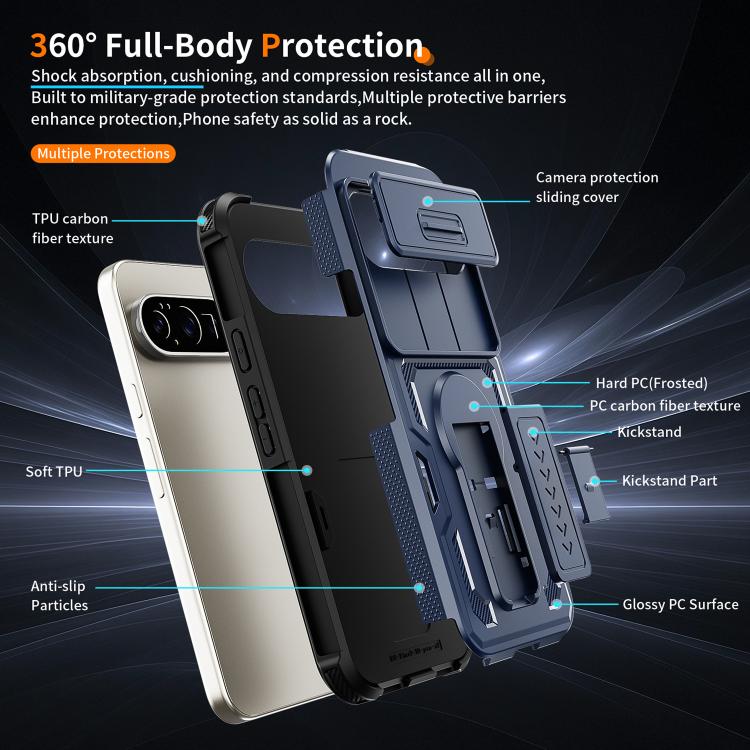 For Google Pixel 10 Pro XL Slid Camera Shield Invisible Holder PC Hybrid TPU Phone Case