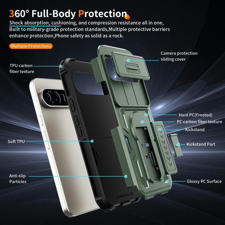 For Google Pixel 10 Pro XL Slid Camera Shield Invisible Holder PC Hybrid TPU Phone Case