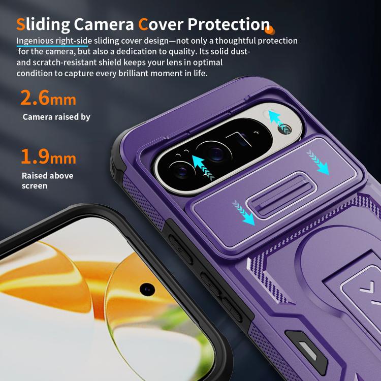 For Google Pixel 10 Pro XL Slid Camera Shield Invisible Holder PC Hybrid TPU Phone Case