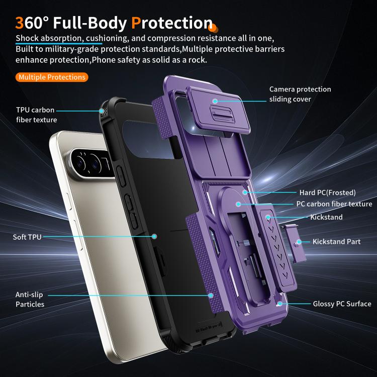 For Google Pixel 10 Pro XL Slid Camera Shield Invisible Holder PC Hybrid TPU Phone Case
