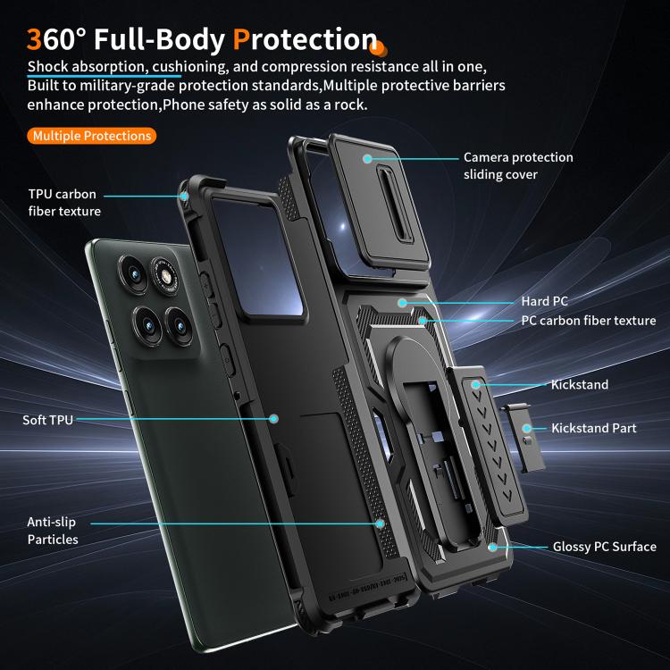 For Motorola Edge 5G 2025 / Edge 60 Pro Slid Camera Shield Invisible Holder PC Hybrid TPU Phone Case