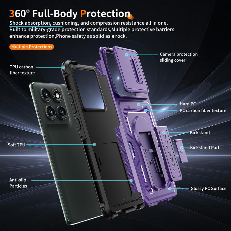 For Motorola Edge 5G 2025 / Edge 60 Pro Slid Camera Shield Invisible Holder PC Hybrid TPU Phone Case