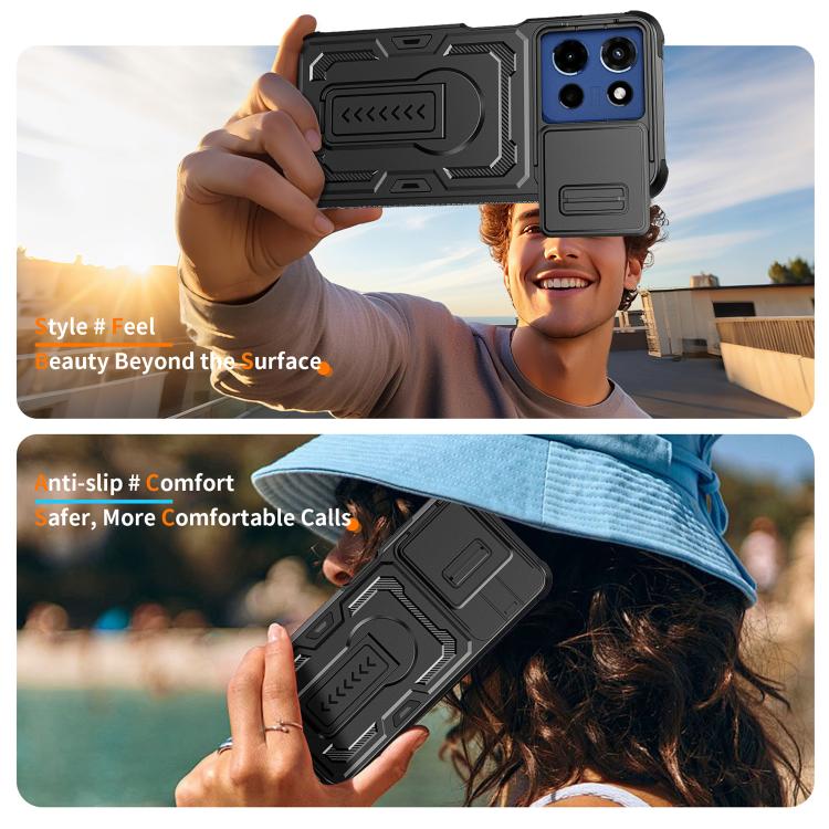 For Motorola Moto G 2025 Slid Camera Shield Invisible Holder PC Hybrid TPU Phone Case