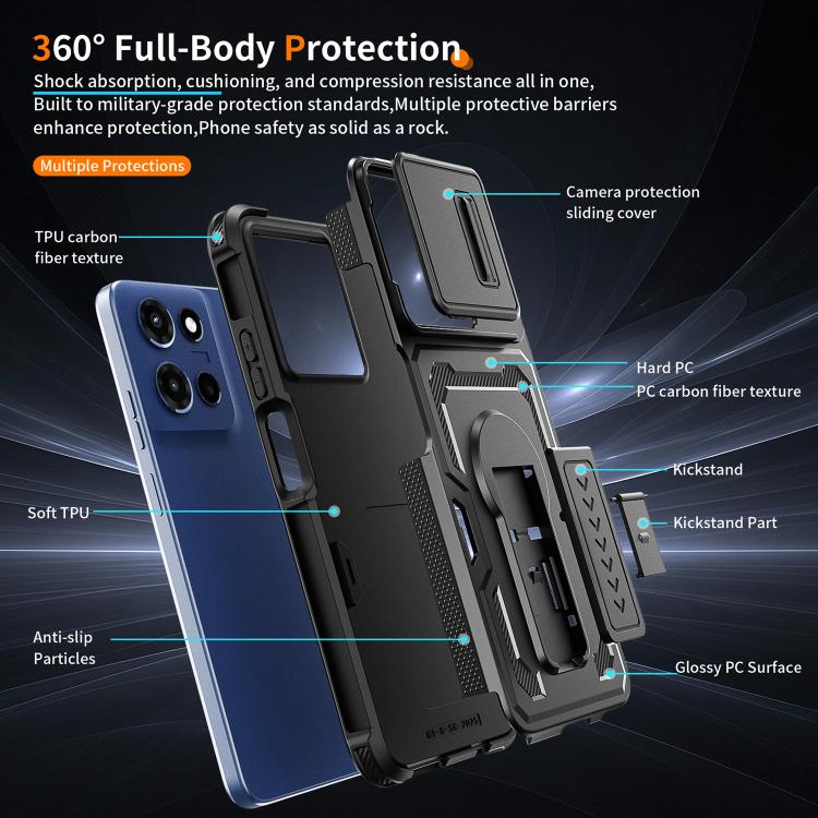 For Motorola Moto G 2025 Slid Camera Shield Invisible Holder PC Hybrid TPU Phone Case