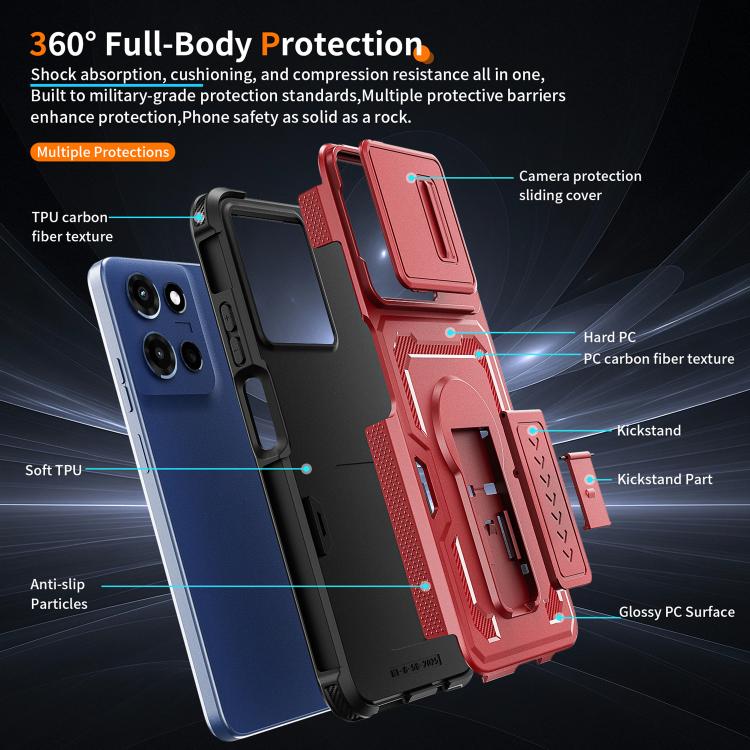 For Motorola Moto G 2025 Slid Camera Shield Invisible Holder PC Hybrid TPU Phone Case