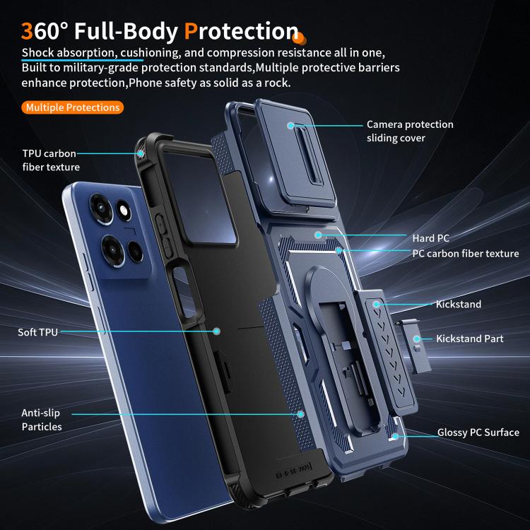 For Motorola Moto G 2025 Slid Camera Shield Invisible Holder PC Hybrid TPU Phone Case