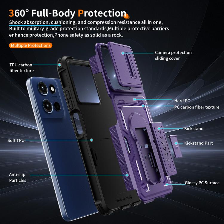 For Motorola Moto G 2025 Slid Camera Shield Invisible Holder PC Hybrid TPU Phone Case