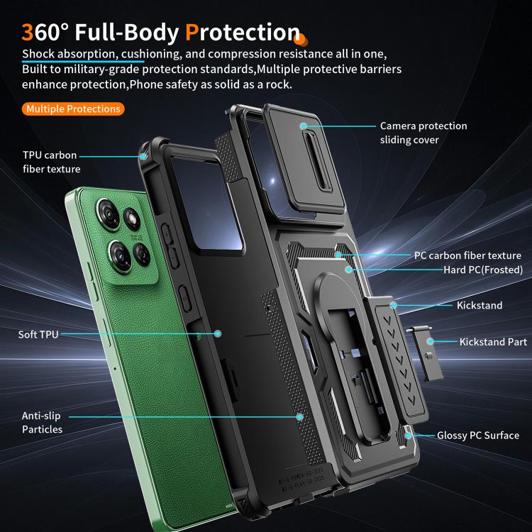 For Motorola Moto G Power 2025 / 2026 Slid Camera Shield Invisible Holder PC Hybrid TPU Phone Case