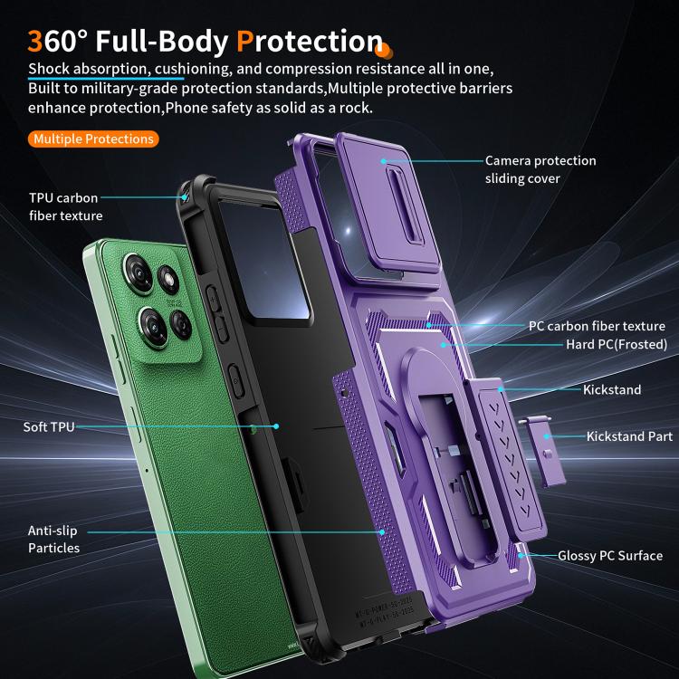 For Motorola Moto G Power 2025 / 2026 Slid Camera Shield Invisible Holder PC Hybrid TPU Phone Case
