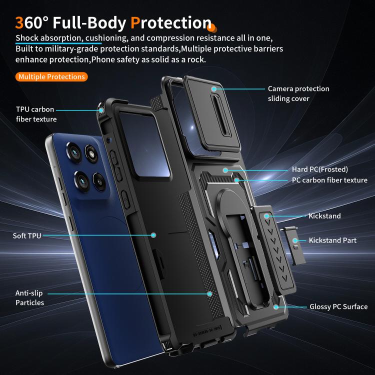 For Motorola Moto G Stylus 5G 2025 Slid Camera Shield Invisible Holder PC Hybrid TPU Phone Case