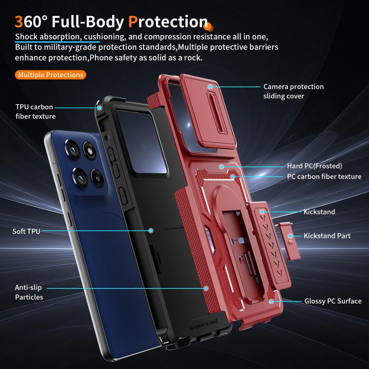 For Motorola Moto G Stylus 5G 2025 Slid Camera Shield Invisible Holder PC Hybrid TPU Phone Case