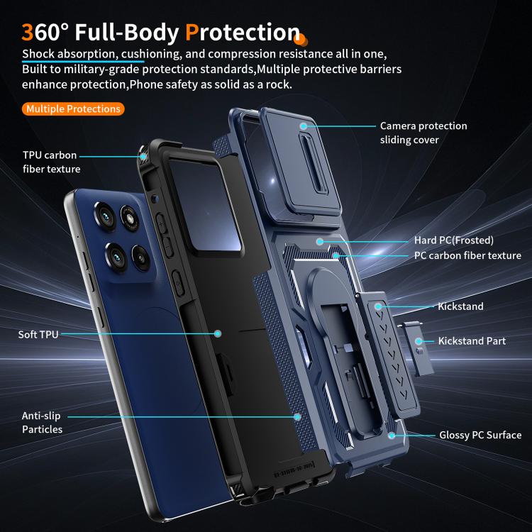 For Motorola Moto G Stylus 5G 2025 Slid Camera Shield Invisible Holder PC Hybrid TPU Phone Case