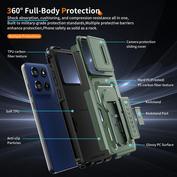 For Motorola Moto G Stylus 5G 2025 Slid Camera Shield Invisible Holder PC Hybrid TPU Phone Case