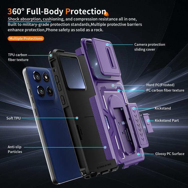 For Motorola Moto G Stylus 5G 2025 Slid Camera Shield Invisible Holder PC Hybrid TPU Phone Case