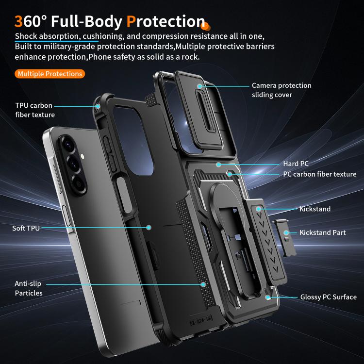 For Galaxy A17 / A26 5G Slid Camera Shield Invisible Holder PC Hybrid TPU Phone Case