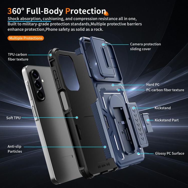 For Galaxy A17 / A26 5G Slid Camera Shield Invisible Holder PC Hybrid TPU Phone Case