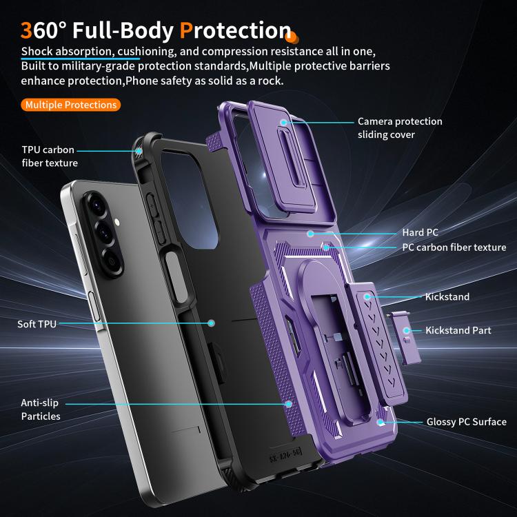 For Galaxy A17 / A26 5G Slid Camera Shield Invisible Holder PC Hybrid TPU Phone Case