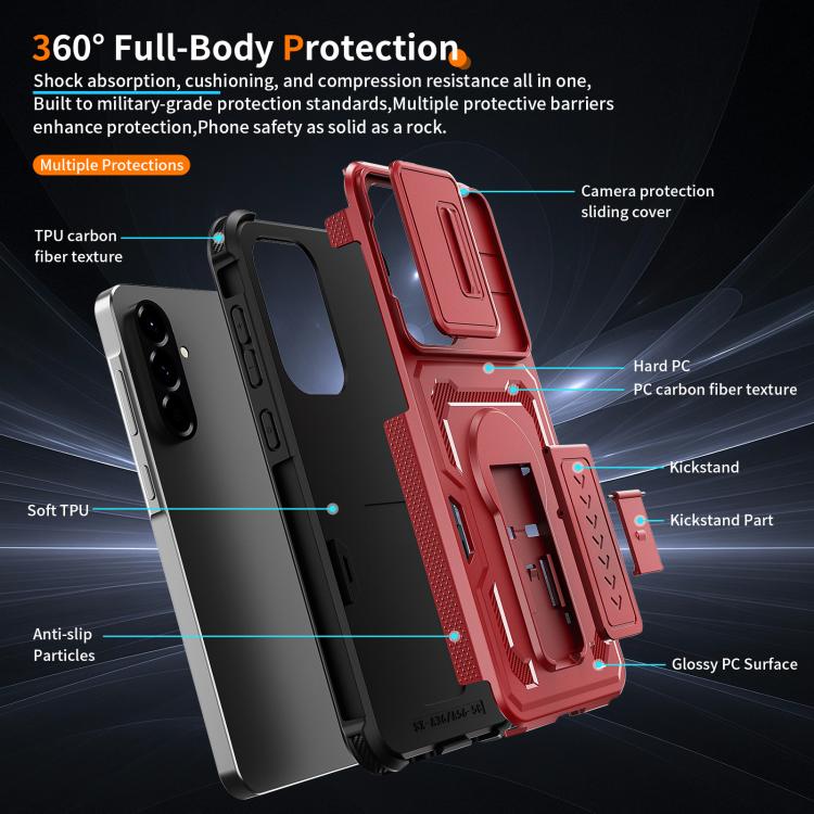 For Galaxy A37 5G / A36 5G / A56 5G Slid Camera Shield Invisible Holder PC Hybrid TPU Phone Case