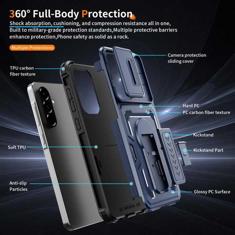 For Galaxy A37 5G / A36 5G / A56 5G Slid Camera Shield Invisible Holder PC Hybrid TPU Phone Case