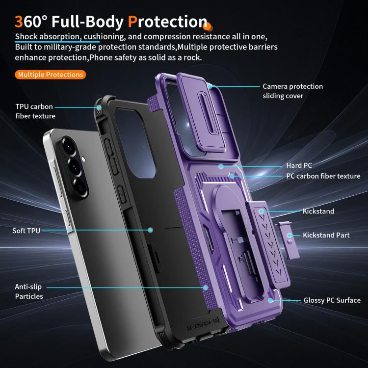 For Galaxy A37 5G / A36 5G / A56 5G Slid Camera Shield Invisible Holder PC Hybrid TPU Phone Case