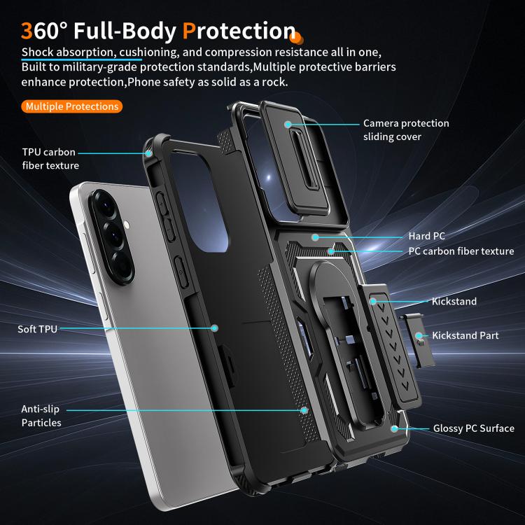 For Galaxy A57 5G Slid Camera Shield Invisible Holder PC Hybrid TPU Phone Case