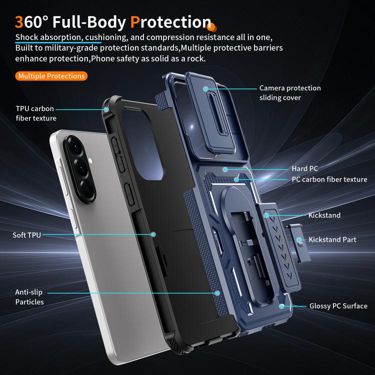 For Galaxy A57 5G Slid Camera Shield Invisible Holder PC Hybrid TPU Phone Case