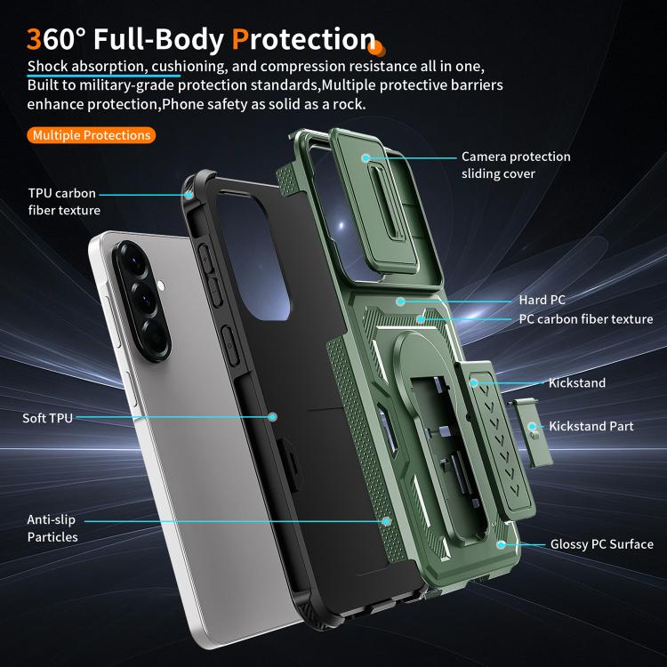 For Galaxy A57 5G Slid Camera Shield Invisible Holder PC Hybrid TPU Phone Case