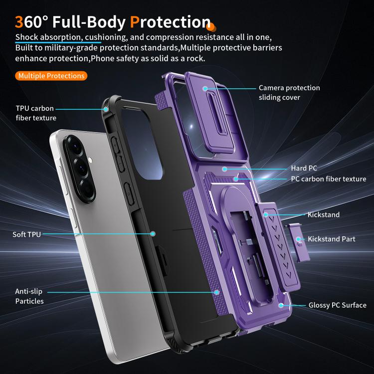 For Galaxy A57 5G Slid Camera Shield Invisible Holder PC Hybrid TPU Phone Case