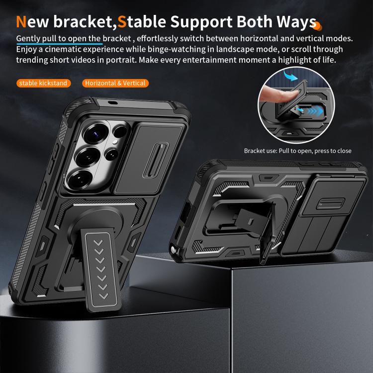 For Galaxy S26 Ultra 5G Slid Camera Shield Invisible Holder PC Hybrid TPU Phone Case
