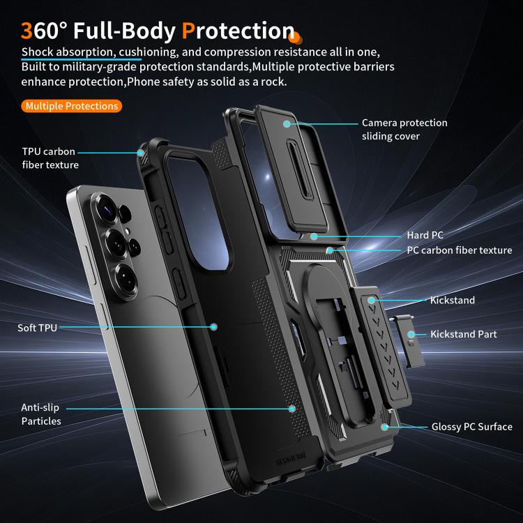 For Galaxy S26 Ultra 5G Slid Camera Shield Invisible Holder PC Hybrid TPU Phone Case