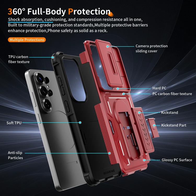 For Galaxy S26 Ultra 5G Slid Camera Shield Invisible Holder PC Hybrid TPU Phone Case