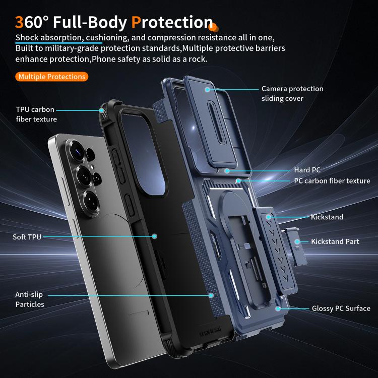 For Galaxy S26 Ultra 5G Slid Camera Shield Invisible Holder PC Hybrid TPU Phone Case