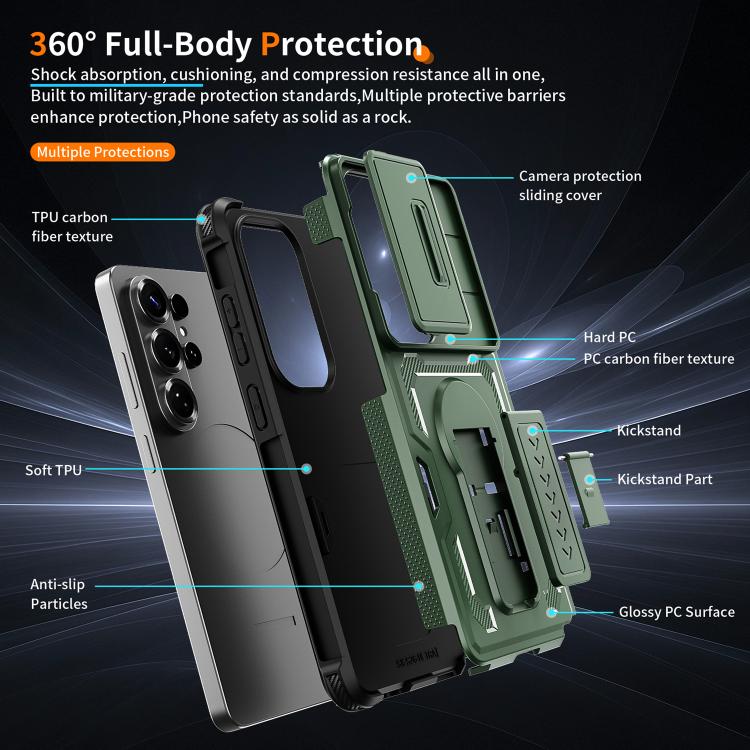 For Galaxy S26 Ultra 5G Slid Camera Shield Invisible Holder PC Hybrid TPU Phone Case