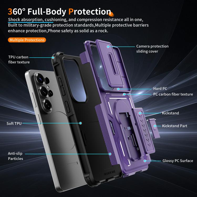 For Galaxy S26 Ultra 5G Slid Camera Shield Invisible Holder PC Hybrid TPU Phone Case