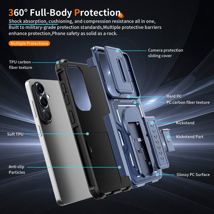 For Galaxy S26 5G Slid Camera Shield Invisible Holder PC Hybrid TPU Phone Case