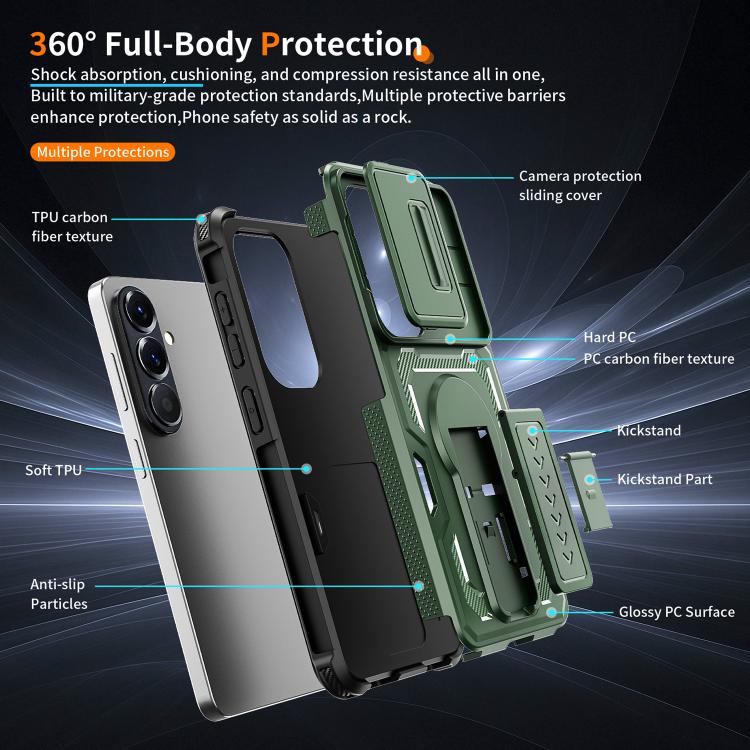 For Galaxy S26 5G Slid Camera Shield Invisible Holder PC Hybrid TPU Phone Case