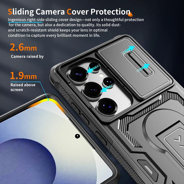 For Galaxy S25 Ultra 5G Slid Camera Shield Invisible Holder PC Hybrid TPU Phone Case