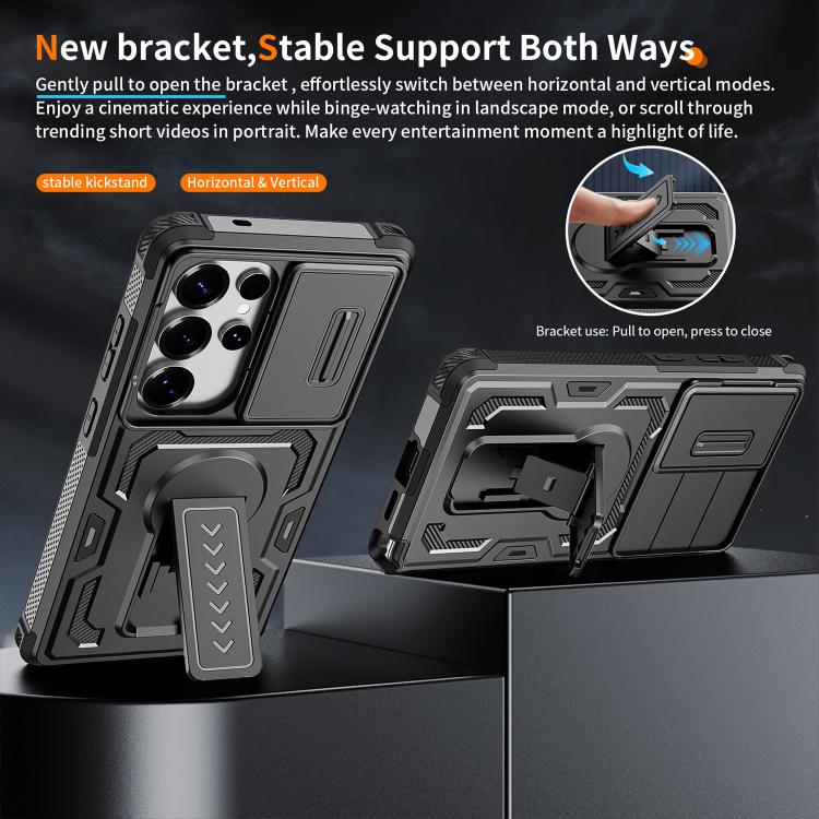 For Galaxy S25 Ultra 5G Slid Camera Shield Invisible Holder PC Hybrid TPU Phone Case