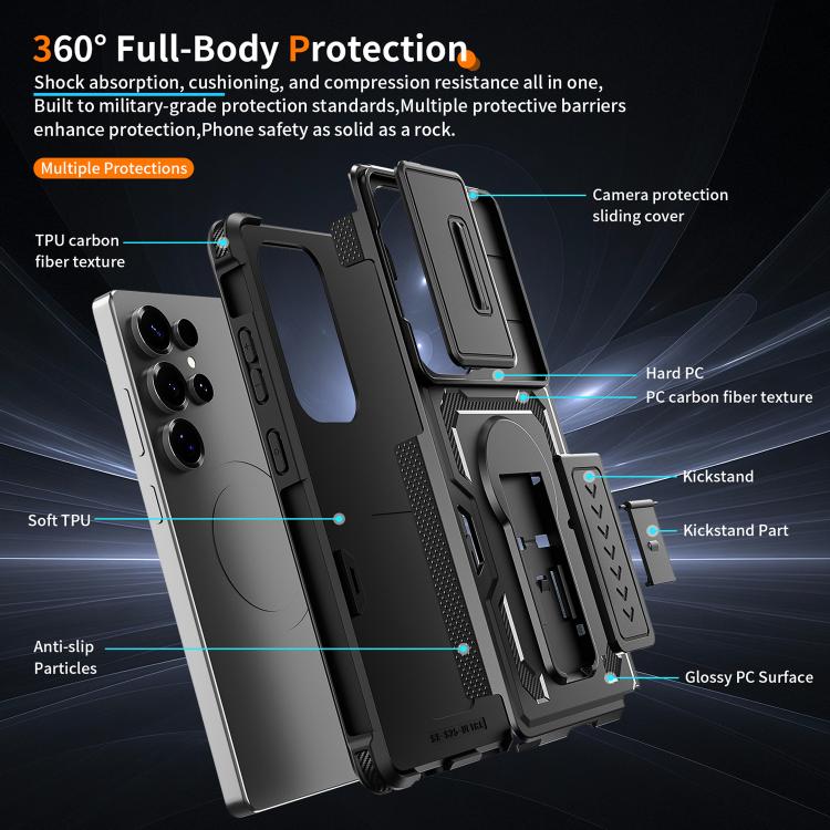 For Galaxy S25 Ultra 5G Slid Camera Shield Invisible Holder PC Hybrid TPU Phone Case