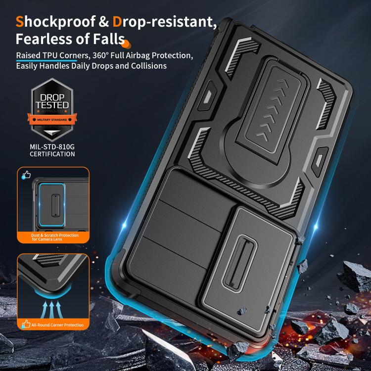 For Galaxy S25 Ultra 5G Slid Camera Shield Invisible Holder PC Hybrid TPU Phone Case