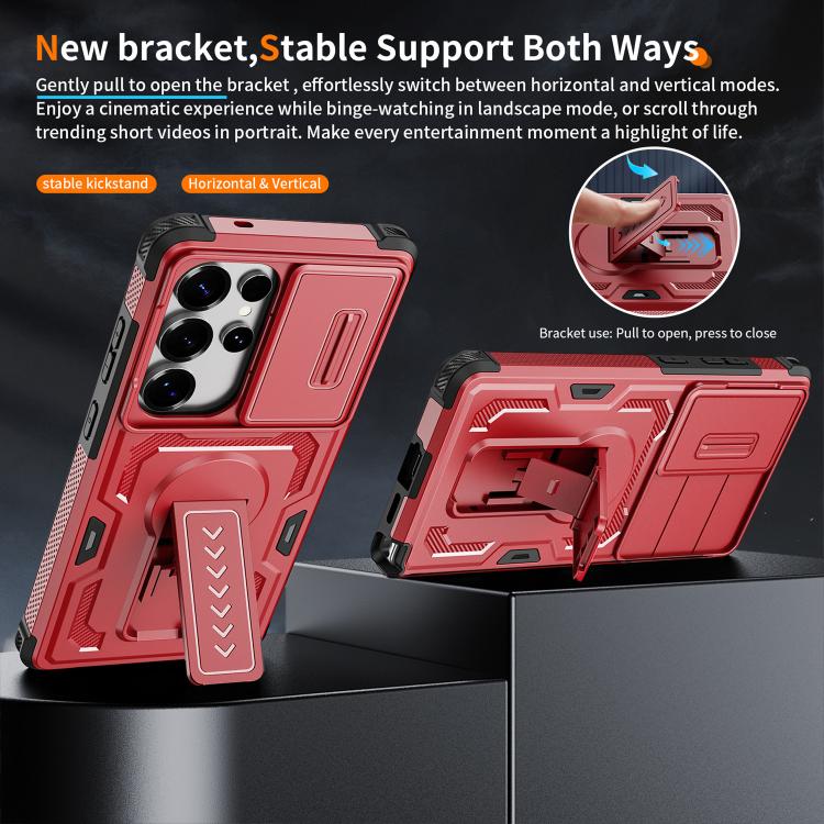 For Galaxy S25 Ultra 5G Slid Camera Shield Invisible Holder PC Hybrid TPU Phone Case