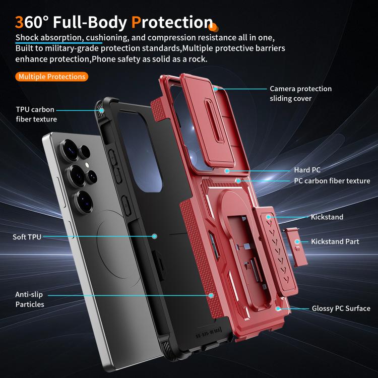For Galaxy S25 Ultra 5G Slid Camera Shield Invisible Holder PC Hybrid TPU Phone Case