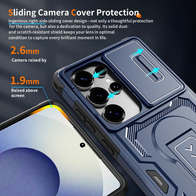 For Galaxy S25 Ultra 5G Slid Camera Shield Invisible Holder PC Hybrid TPU Phone Case