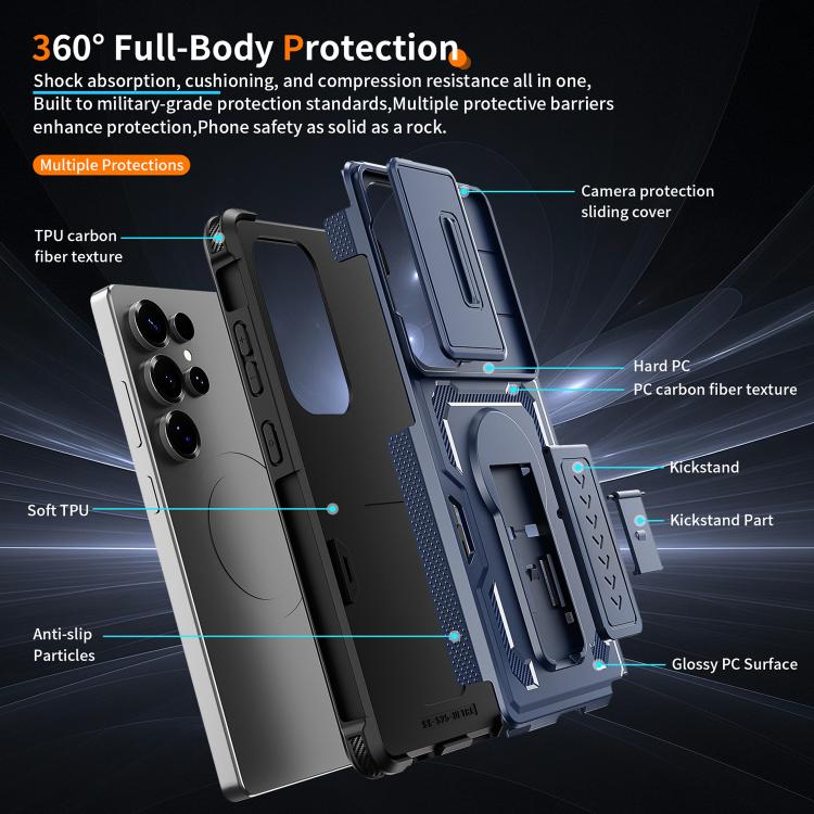 For Galaxy S25 Ultra 5G Slid Camera Shield Invisible Holder PC Hybrid TPU Phone Case