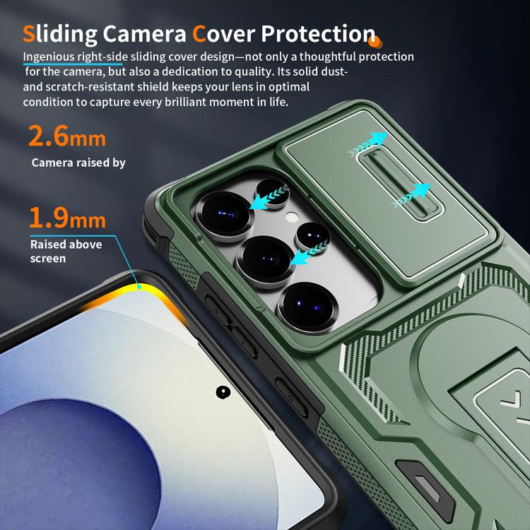 For Galaxy S25 Ultra 5G Slid Camera Shield Invisible Holder PC Hybrid TPU Phone Case
