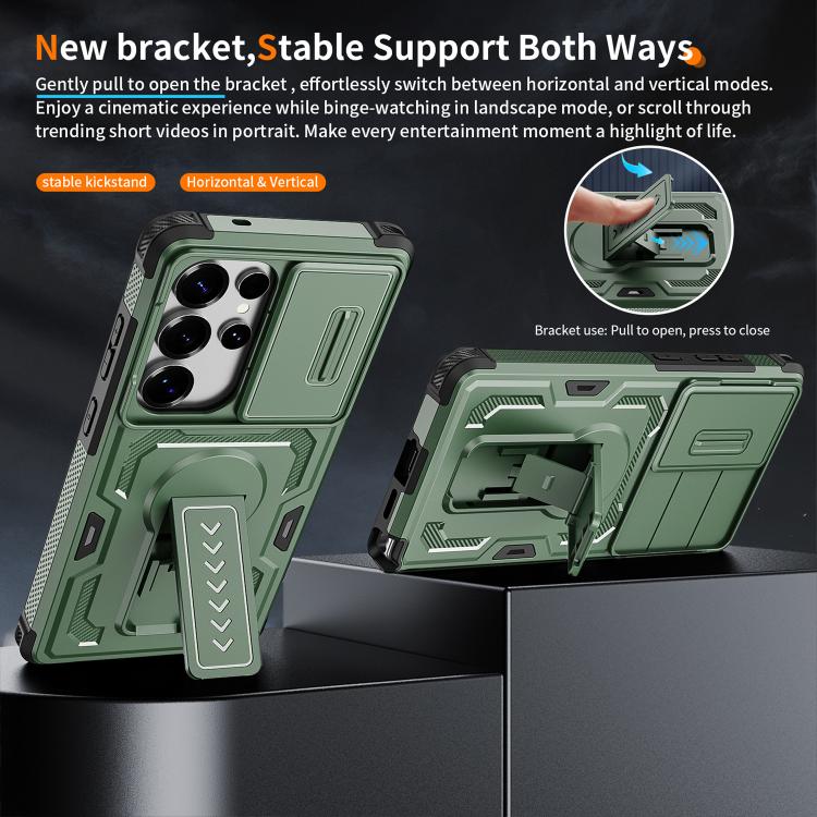 For Galaxy S25 Ultra 5G Slid Camera Shield Invisible Holder PC Hybrid TPU Phone Case