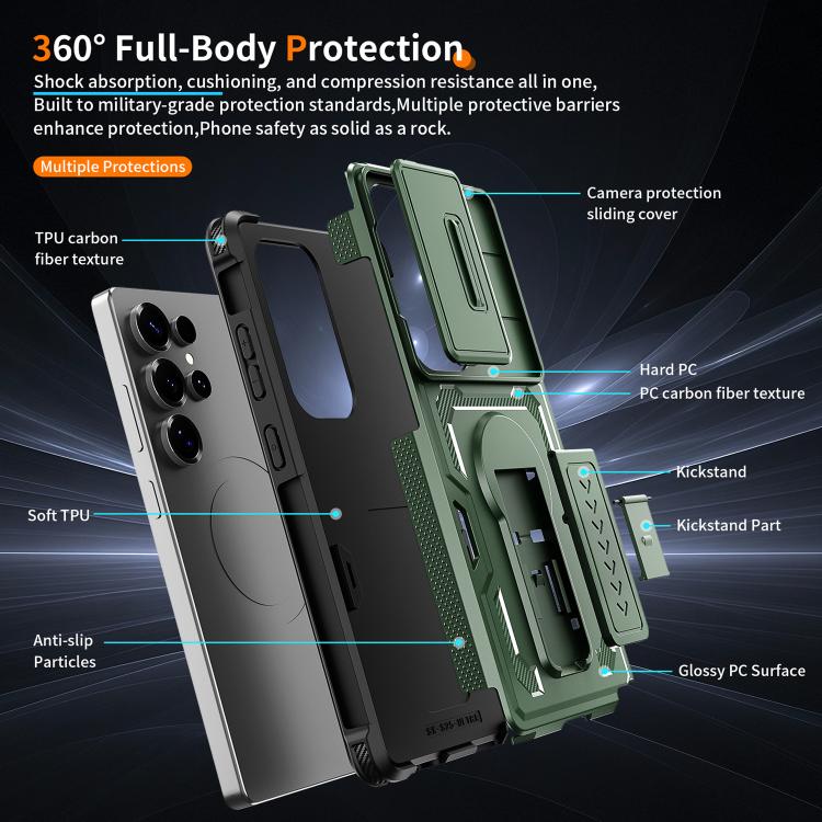 For Galaxy S25 Ultra 5G Slid Camera Shield Invisible Holder PC Hybrid TPU Phone Case
