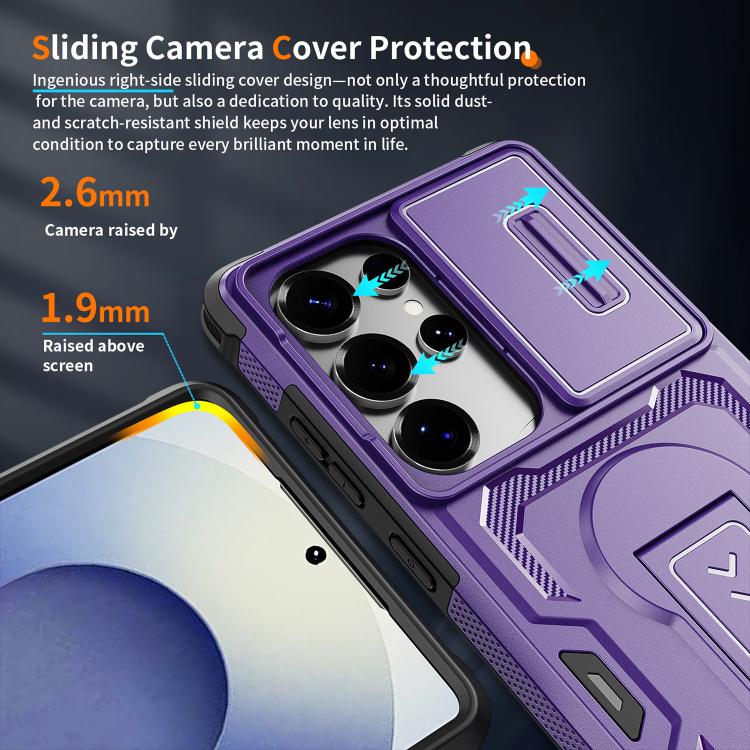 For Galaxy S25 Ultra 5G Slid Camera Shield Invisible Holder PC Hybrid TPU Phone Case
